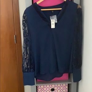 Navy lace dress shirt